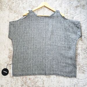 Alembika NWT Small Medium Oversized Black White Linen Blend Cold Shoulder Tunic